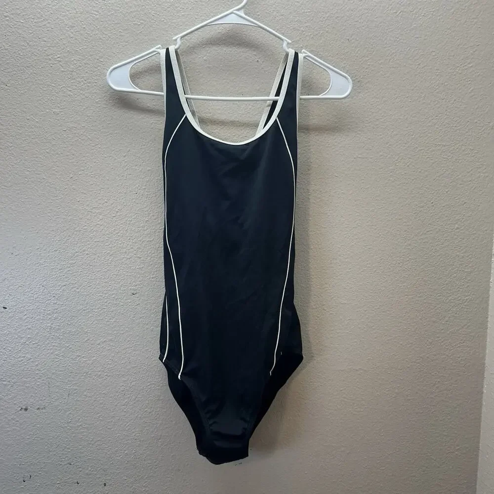 Lands End Full Coverage One Piece‎ Swimsuit Women 6 Black Bathing Suit Modest